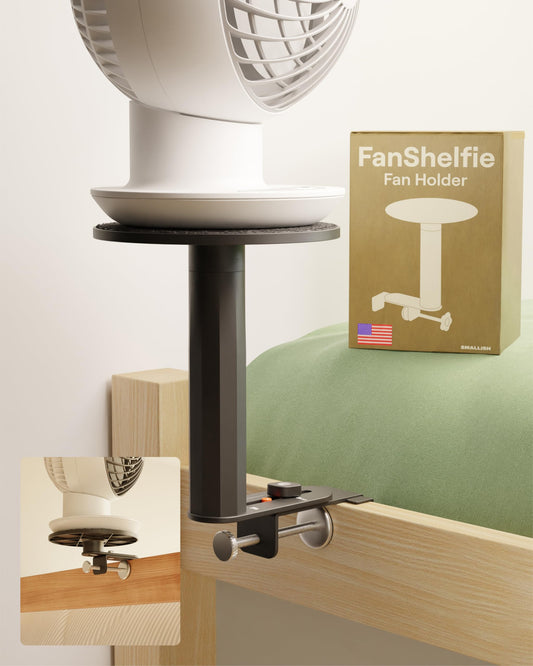 FanShelfie Adjustable Fan Holder for Dorm Room, Bunk & Lofted Bed, College Essentials for Boys & Girls, Patented Height & Distance Design, Compatible with Popular Dorm Fans, 2 Height Options (Black) Dormly
