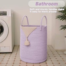Large Woven Laundry Basket Hamper,100L Cotton Rope Storage Bin for Blankets,Toys and Clothes,Decorative Tall Nursery Hamper for Living Room,Baby Nursery,Bathroom and Bedroom,Purple