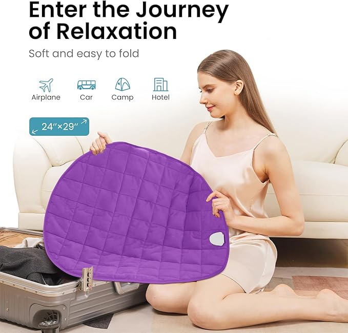 NOWWISH 5lbs Weighted Heating Pad for Women, Electric Heated Weighted Blanket with 6 Heat Settings, Timer & Auto Shut-Off, Relief for Period Cramps, Back Pain, Lap, Machine Washable, 29x24 inch Purple