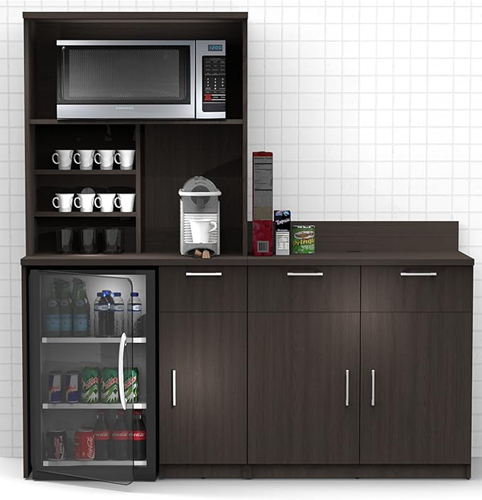 BREAKtime Commercial Grade Coffee Kitchen Break Room Furniture, Each Modular Cabinet is Assembled, Model 2130 3 Piece Color Espresso fits 72 inch Wall Space