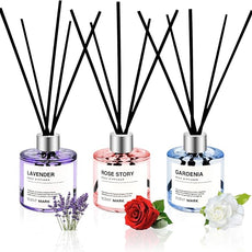 Reed Diffuser Set of 3 Pack,50ML Lavender Rose Gardenia Scented Oil Diffuser with 5 Sticks,Home Fragrance Reed Diffuser for Bedroom Bathroom Office (Lavender/Rose/Gardenia)