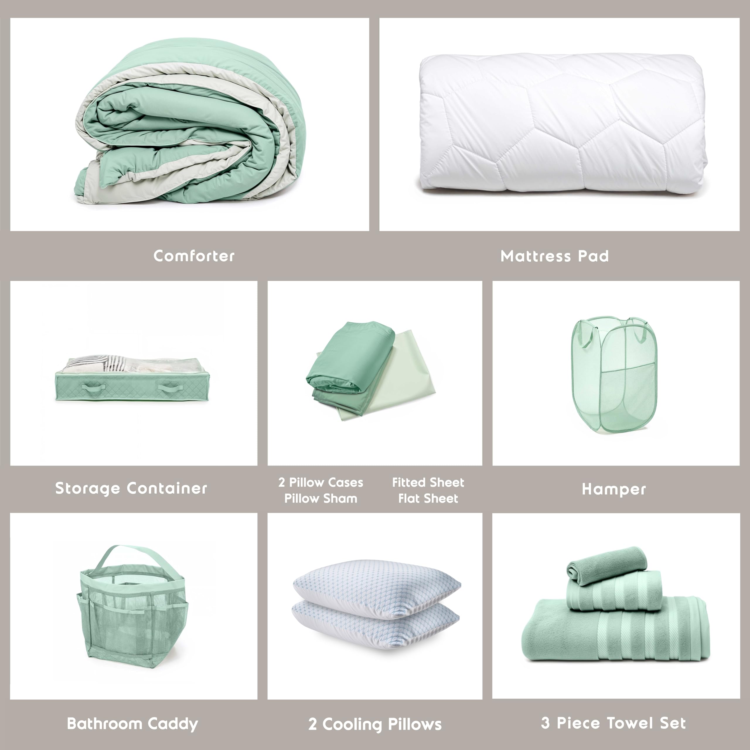 Hearth & Harbor Complete Dorm Room Set, Twin XL Comforter Set, Sheet Set, Mattress Protector, Towels and Organizers - All Dorm Accessories Included Dormly