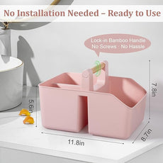 rejomiik Portable Shower Caddy Basket with Bamboo Handle, Plastic Cleaning Caddy Bathroom Organizer Tote for College Dorm Essentials, Bath Toy Storage, Pink