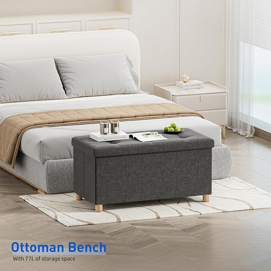 BRIAN & DANY 30 Inches Folding Storage Ottoman Bench, Ottoman with Storage Bench for Bedroom, Living Room, Entryway, Foot Rest with Legs, Dark Gery