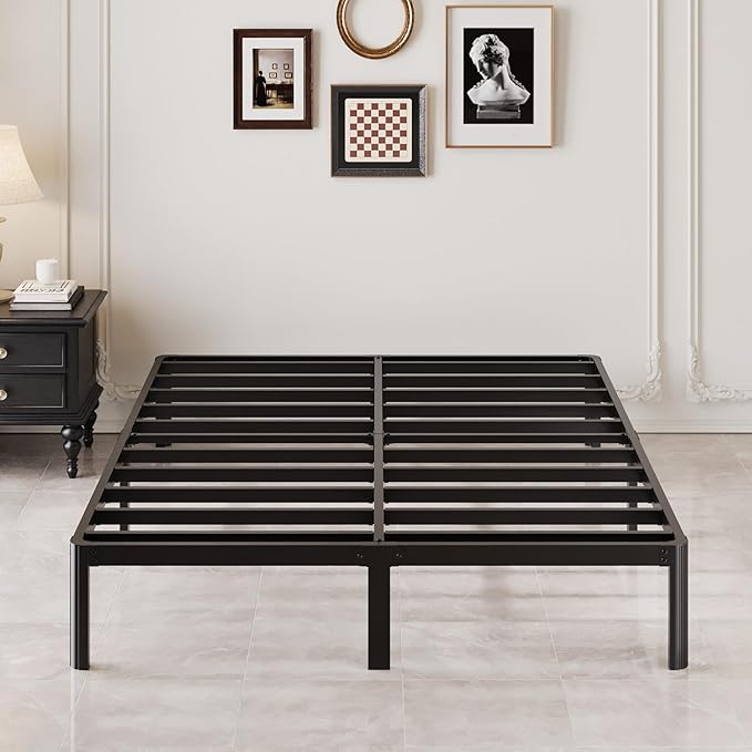 10 Inch Queen Bed Frame with Rounded Corner Legs, 2000 LBS Heavy Duty Metal Queen Platform Bed Frame with Steel Slats Support, No Box Spring Needed, Noise Free, Easy Assembly
