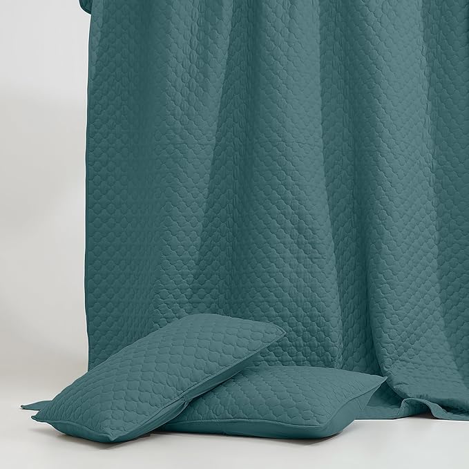 HORIMOTE HOME Quilt King Size Teal Blue, Lightweight Quilt for Summer, Ultra-Soft Microfiber Modern Style Quilted Clouds Pattern Bedspread Quit Set 3 Pieces(1 Quilt and 2 Pillow Shams)