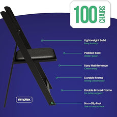 100 Black Resin Stackable Folding Chair - Comfortable Black Foldable Chair - Folding Chairs with Padded Seats - Indoor/Outdoor Folding Chairs for Events - Lightweight Foldable Chairs (100 Pack)