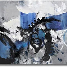 Large Abstract Wall Art - Canvas Wall Art in Blue and Black Tones, Framed Gray Artwork for Living Room, Bedroom, and Office Decorations for Work - Modern Wall Decor and Pictures