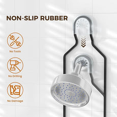 REINHARDT Shower Caddy Hanging for Handheld Showerheads Adjustable Split Shower Caddy, Rustproof Shower Organizer with Hooks for Razors Over the Head Caddy with Soap Holder Bathroom Accessories, Black