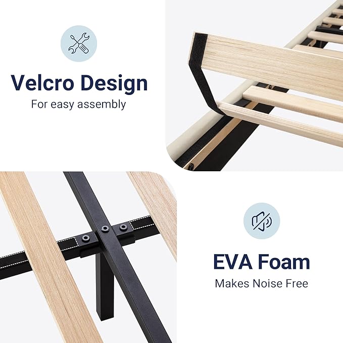 Allewie Full Size Platform Bed Frame with Velvet Upholstered Headboard and Wooden Slats Support, Fully Upholstered Mattress Foundation/No Box Spring Needed/Easy Assembly, Cream