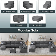 Legend Vansen Modular Sectional Sofa U Shaped Couch with Ottoman Modern Reversible Corner Sectional Couch for Living Room (Dark Grey, U Shaped Sofa-5)