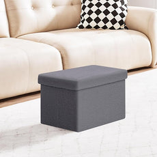 PINPLUS Storage Ottoman Cube Sherpa Ottoman Foot Rest,Small Foldable Portable Boucle Ottomans, Faux Teddy Fur, Grey 16.5
