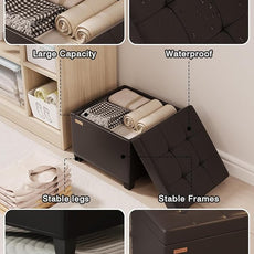 17.7 inches Synthetic Leather turfed Ottomans Cube with Storage, Metal-Framed Square Storage Ottoman Foot Rest Stool Holds 770 LB for Dorm Living Room Bedroom Black UASND63B