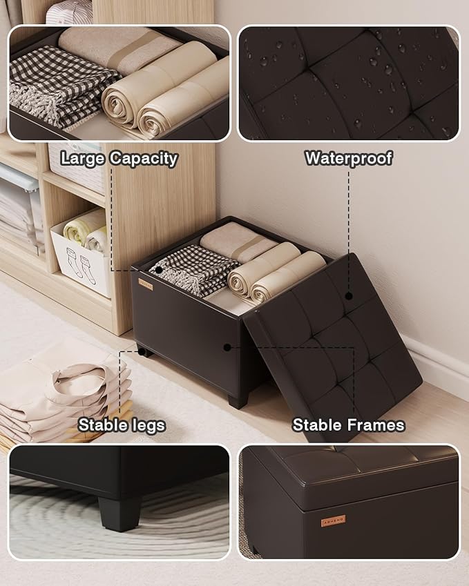 17.7 inches Synthetic Leather turfed Ottomans Cube with Storage, Metal-Framed Square Storage Ottoman Foot Rest Stool Holds 770 LB for Dorm Living Room Bedroom Black UASND63B