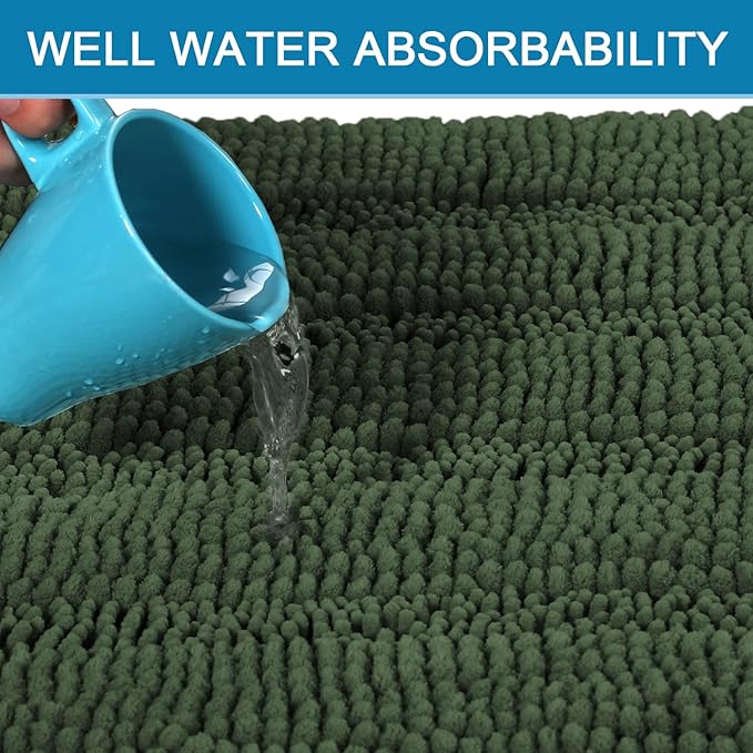 H.VERSAILTEX Bathroom Rugs Bath Rug Set 2 Piece Bathroom Contour Rug Toilet Mat Sets Non Slip Contour Bath Rug Ultra Thick Water Absorbent Striped Bath Mats(47" x 17" Plus 20" x 20" U, Bronze Green)