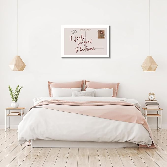 Retro Postcard Posters Neutral Feels So Good To Be Home Wall Art Trendy Pink Girly Room Decor Funky Quotes Canvas Prints Modern Stamp Sign Aesthetic for College Dorm Apartment Bedroom 16x24in Unframed