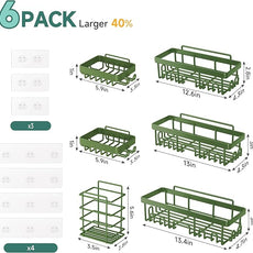 Veken Rustproof & Waterproof Shower Caddy 6-Pack, No Drilling Adhesive Shelves Rack with Soap Holder, Large Capacity Bathroom Organizers and Storage, Wall-Mounted Kitchen & Home Decor, Green