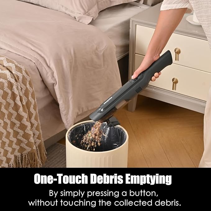 Handheld Vacuum Cordless, Lightweight 1.4lb with Powerful Suction, Charging Dock, Single Touch Empty and Detachable Dust Cup, Portable Mini Car Vac for Home Pet Car (Light Black)