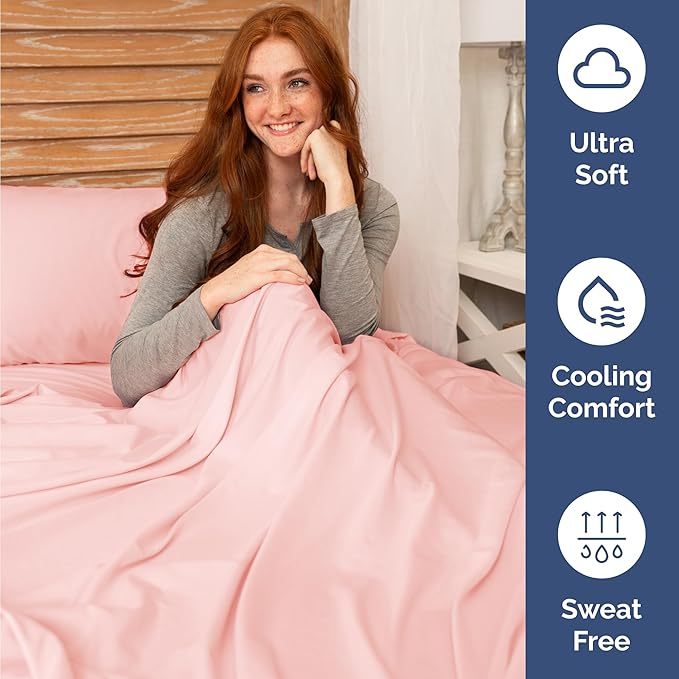 Twin 4 Piece Sheet Set - Cooling and Breathable Bed Sheets - Hotel Luxury Bed Sheets for Women, Men, Kids & Teens - Bedding with Deep Pockets & Easy Fit - Soft and Wrinkle Free - Twin Baby Pink Sheets
