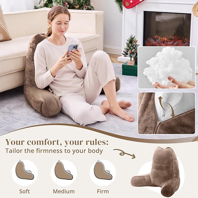 Sasttie Reading Pillow, Pillows for Reading or Relaxing – Ergonomic Support for Head, Neck, Back, and Lumbar, 23-Inch, Khaki