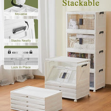 OlarHike 48QT Lockable Storage Bins with Lids - Folding Storage box with Doors and Wheels, Collapsible Plastic Storage Bins for Closets, Stackable Storage Organizer, Storage Containers, 4 Pack Cubes