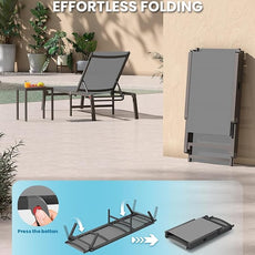 Foldable Pool Lounge Chairs, Aluminum Chaise Lounge Outdoor with 5 Positions Recliner - Free Assembly - Patio Lounge Chair for Poolside, Beach (Darkgray)