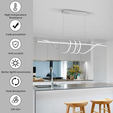 Modern Pendant Light Kitchen Island 57in Dimmable Hanging Lamp 3000k-6000K Adjustable Warm/Nautral/White with Remote Control, Dining Room Light Fixture Chrome Silver