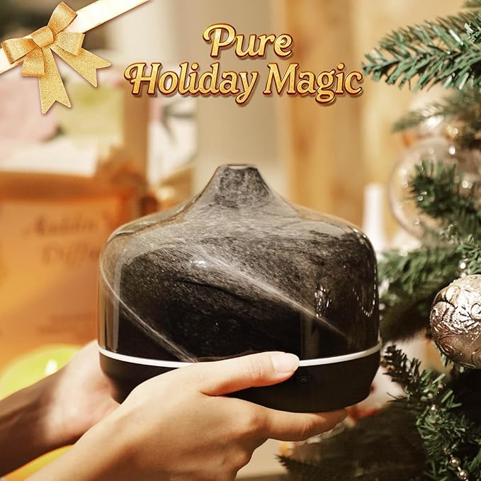 Porseme 500ml Glass Essential Oil Diffuser Aromatherapy Ultrasonic Cool Mist Humidifier 15-21 Running Hours Waterless Auto-Off Air Diffusers for Sleeping Yoga Office Working Spa and Rest (Obsidian)