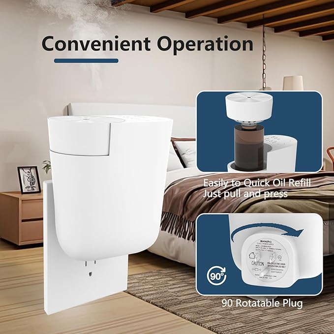 Plug-in Wall Diffuser | Waterless Essential Oil Aroma Diffuser | Portable Mini Home Scent Machine for Large Room | Aromatherapy Kit with 100ml Oil & Refill Bottle | White | Gift