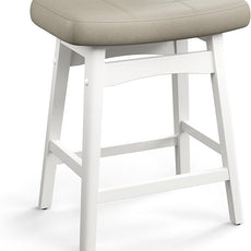 MAISON ARTS Beige Counter Height Bar Stool for Kitchen Counter Solid Wood Legs with Faux Leather Saddle Seat Farmhouse Barstools for 34