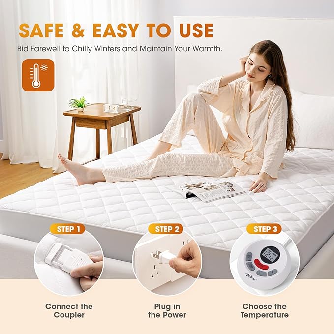 Heated Mattress Pad California King,Dual Controller Electric Mattress Pad with Preheat Functions,Bed Warmer with 12 Heat Settings and & 1-12 Hours Auto Shut Off,Machine Washable((72"x84",White)