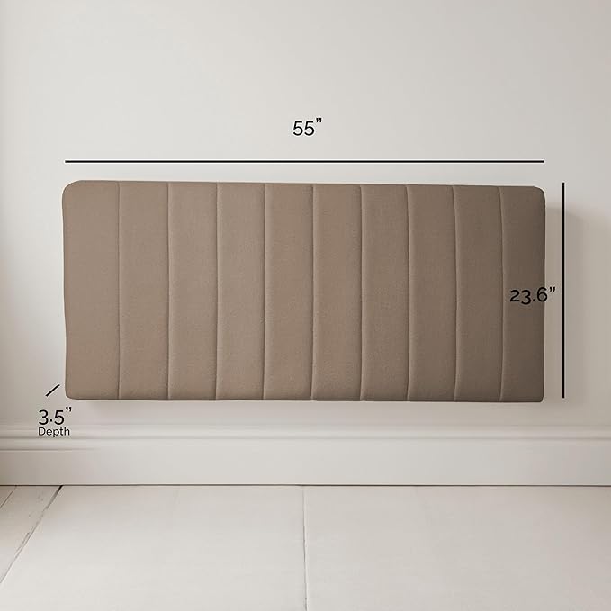Hearth & Harbor Upholstered Full Headboard - Easy Assemble Channel Stitched Headboard Full Size - Wall Mounted Headboards with 3D Soundproof Wall Panels Peel & Stick Floating Headboards, Mocha