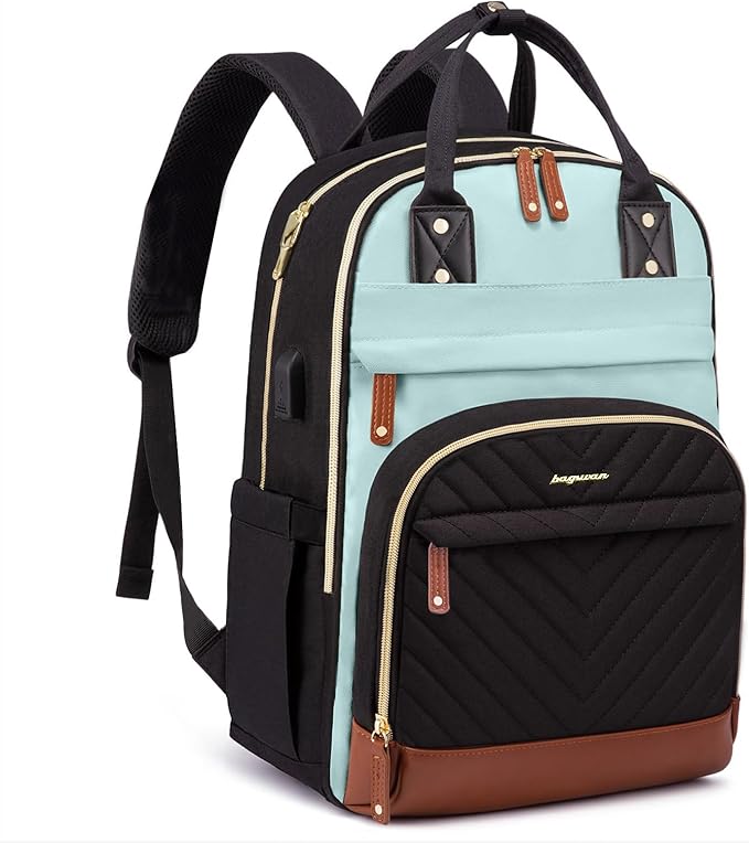 Laptop Backpack for Women Work Bookbag: 15.6 Inch College Backpacks with USB Charger School Bag Waterproof Travel Computer Back Pack Anti-Theft Casual Bookbags for Girls Teacher Nurse Black-Light-Blue