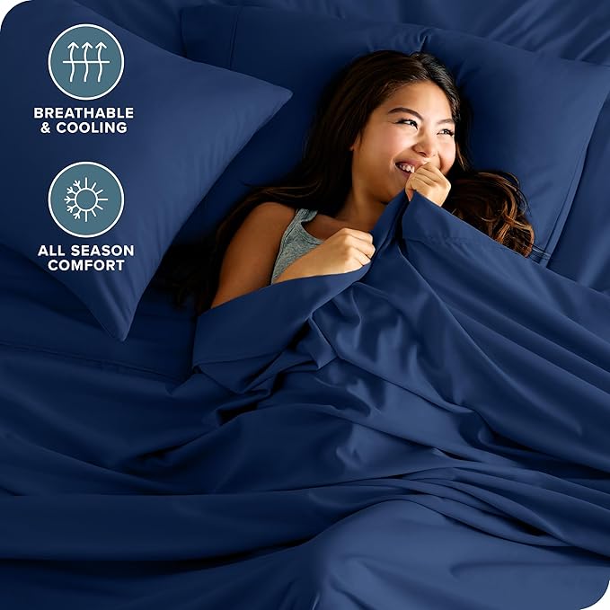 Bare Home Hotel Luxury Full XL Sheet Set, Extra Soft - 6 Piece Set - Deep Pockets - Easy Fit - Cooling & Breathable - Wrinkle, Fade, Stain Resistant - Includes 4 Pillowcases (Full XL, Dark Blue)