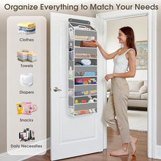 1 Pack Over The Door Organizer, Hanging Storage Organizer with Clear Window, 40lb Ultra Sturdy Large Capacity Room Organizer for Pantry Laundry Bathroom Nursery Closet Baby Essential (Grey)