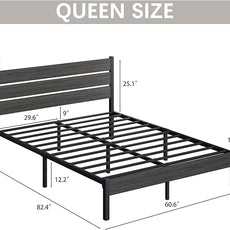 Queen Bed Frame with Headboard and Footboard, Metal Platform Bed Frame with Under Bed Storage, All-Metal Support System, No Box Spring Needed, Easy Assembly,Vintage Grey