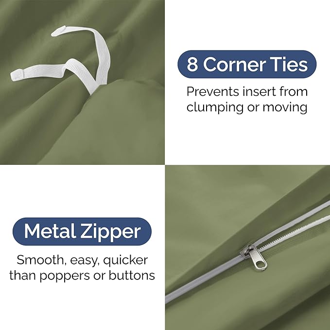 Duvet Cover Cal King Size Set - Extra Soft Cal King Size Duvet Cover 104 x 98 with 2 Pillow Shams - Hotel Luxury Easy Care and Fade Free w/Zipper Closures & Ties - Breathable Bedding Set (Sage Green)
