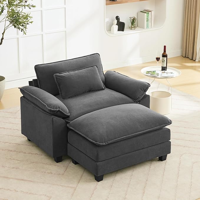 53" Modular Sectional Sofa, Comfy Cloud Couch Sectional Sofa with Ottoman, Velvet Sofa Sleeper Deep Seat Sofa with Throw Pillows for Living Room (Blue Gray)