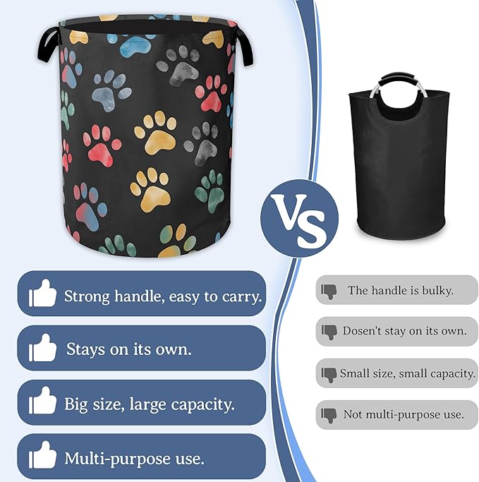 Cute Cat Dog Paw Prints Laundry Basket,Foldable Oxford Cloth Laundry Hamper With Handle, 20.8"x16" Portable Clothes Storage Basket Bag for Laundry Room/Bathroom/Bedroom/Dormitories