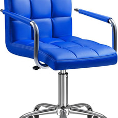 Furmax Mid-Back Office Task Chair Ribbed PU Leather Executive Chair Modern Adjustable Home Desk Chair Retro Comfortable Work Chair 360 Degree Swivel with Arms (Blue)