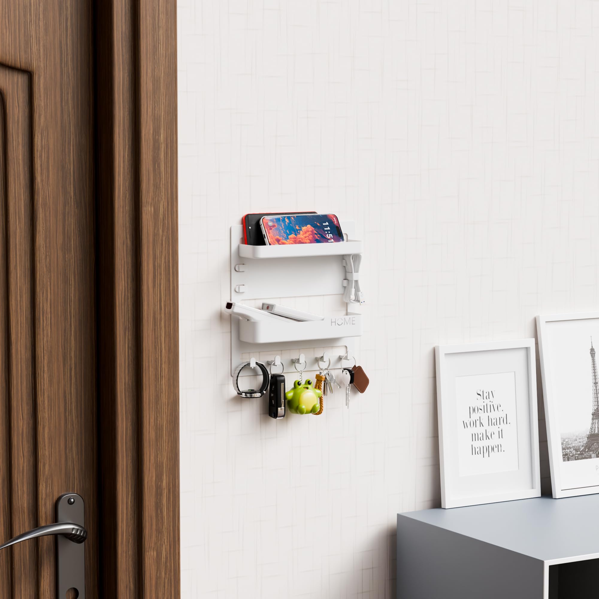 Yieach Bedside Shelf for Dorm Bed,Rv,Small Room and Nightstand,Wall Mounted Floating Shelves and Bedside Wall Organizer for Remote,Phone Holder,Charging Shelf,Cute Bedroom Decor for College Girl,Black