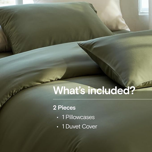 DOZ Duvet Cover Set, 100% Viscose derived from Bamboo, Organically Grown, Buttery Soft, Cooling Duvet Covers, High GSM, 1 Duvet Cover and 1 Pillowcase, 70"x90" (Olive, Twin/Twin XL)