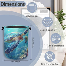 SeaTurtle Ocean Laundry Hamper,Coral Dirty Clothes Laundry Basket with Handles Waterproof Oxford Cloth Storage Basket for College Dorms Bathroom Bedroom 16