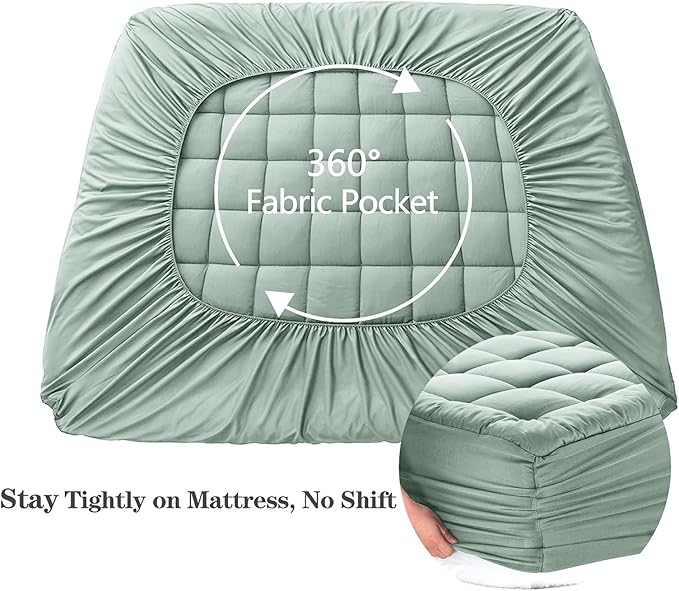 EASELAND California King Mattress Pad Pillow Top Mattress Cover Quilted Fitted Mattress Protector Long 8-21" Deep Pocket Cooling Mattress Topper (72x84 Inches, Pale Aqua)