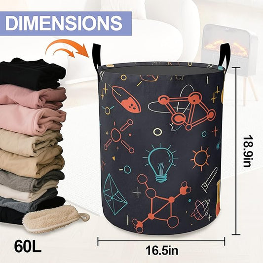 Atom Laundry Hamper，Science Large Canvas Fabric Lightweight Storage Basket/Dirty Clothes Collapsible Waterproof for College Dorms, Boys and Girls Bedroom,Bathroom