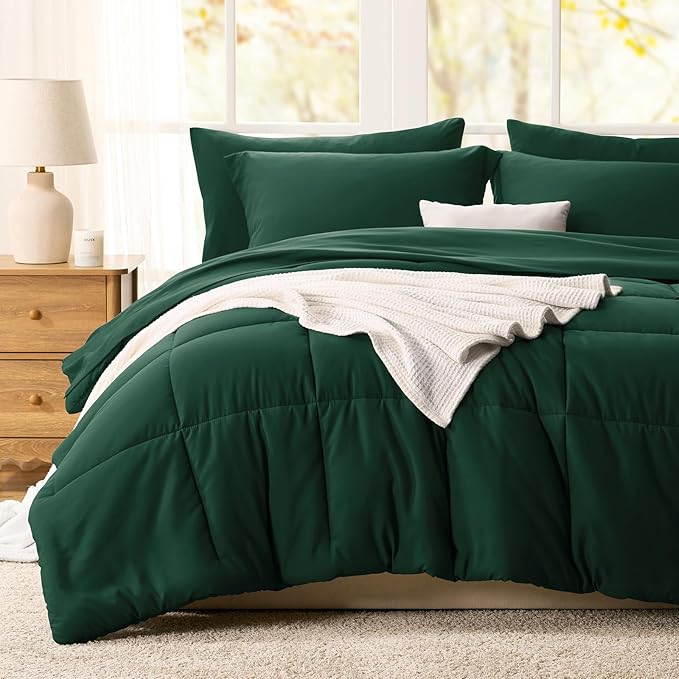 CozyLux Full Size Comforter Sets Emerald Green - 7 Pieces Bed in a Bag Full, Oeko-Tex Certified Bed Set, All Season Soft Bedding Set with Down Alternative Comforter, Sheets, Pillowcases & Pillow Shams