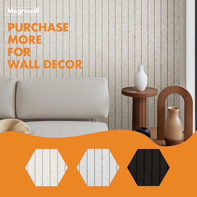 Cork Board Tiles for Wall with Push Pins, 36" x 24" Slat Bulletin Board Sets, Self-Adhesive Pin Board | Magrowill 6 Packs Felt Panels for Office Home Classroom Dorm Interior Wall Decor