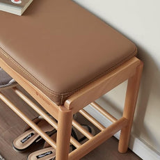 Solid Wood Shoe Bench Assembled, Shoe Rack Bench with Silicone Leather Cushion for Entryway, Living Room, Bedroom, Hallway, 11.8