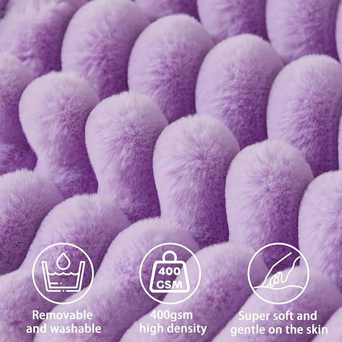 Headboard Pillow + A Long Neck Roll Pillow Body Pillow，Faux Fur Headboard Wedge Pillow with Removable Cover (Purple, Queen：59x8x20 inches)