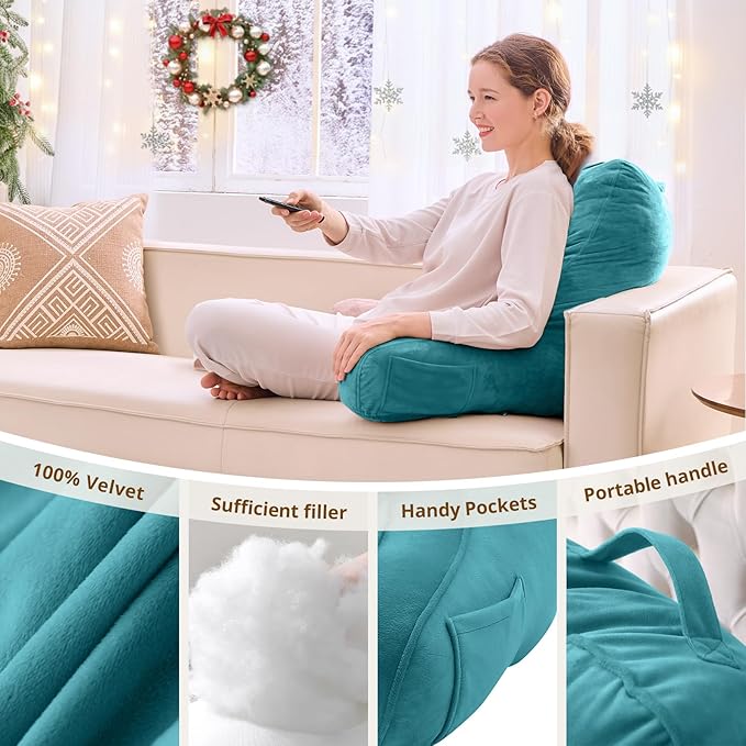 Sasttie Reading Pillow, Pillows for Reading or Relaxing – Ergonomic Support for Head, Neck, Back, and Lumbar, 21-Inch, Teal